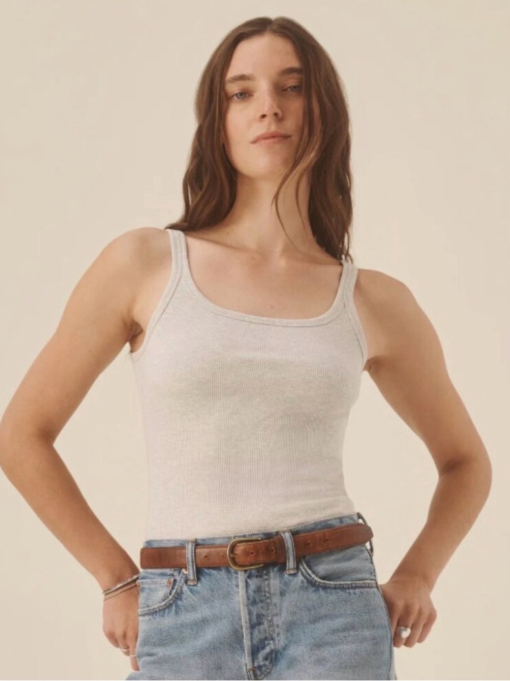 Buck Mason surplus rib scoop neck tank in Heathered oat NWT
